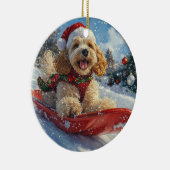 そり犬の可愛いコッカー・スパニエル 雪を降らせて クリスマス セラミックオーナメント (右)