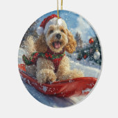 そり犬の可愛いコッカー・スパニエル 雪を降らせて クリスマス セラミックオーナメント (左)