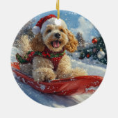 そり犬の可愛いコッカー・スパニエル 雪を降らせて クリスマス セラミックオーナメント (裏面)