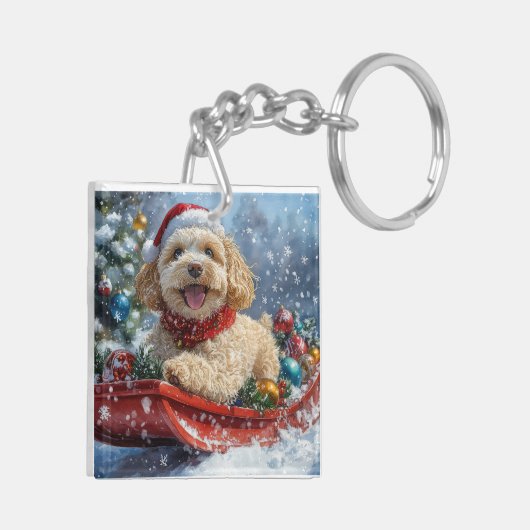 そり犬コカプー 雪を降らせて クリスマス キーホルダー (裏面左)