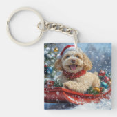 そり犬コカプー 雪を降らせて クリスマス キーホルダー (正面)