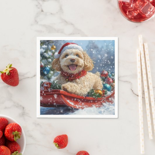 そり犬コカプー 雪を降らせて クリスマス スタンダードカクテルナプキン (インサイチュ)