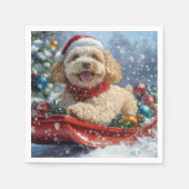 そり犬コカプー 雪を降らせて クリスマス スタンダードカクテルナプキン (正面)