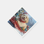 そり犬コカプー 雪を降らせて クリスマス スタンダードカクテルナプキン (角)