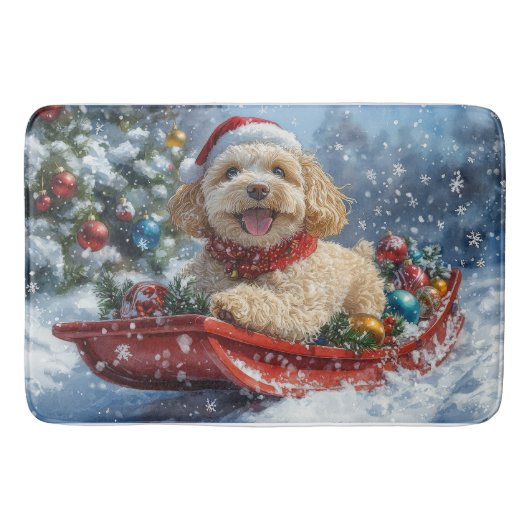 そり犬コカプー 雪を降らせて クリスマス バスマット (正面)