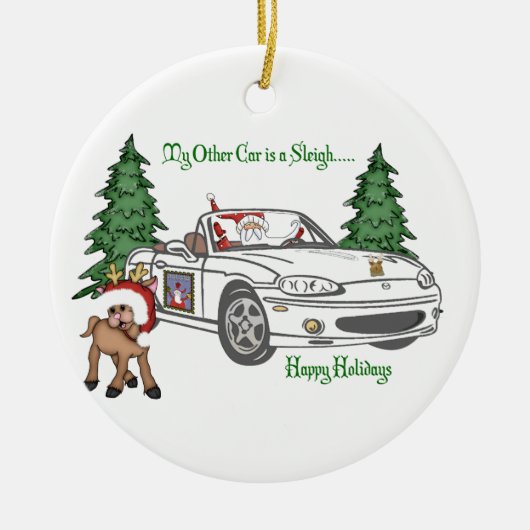 そり白のサンタ セラミックオーナメント (正面)