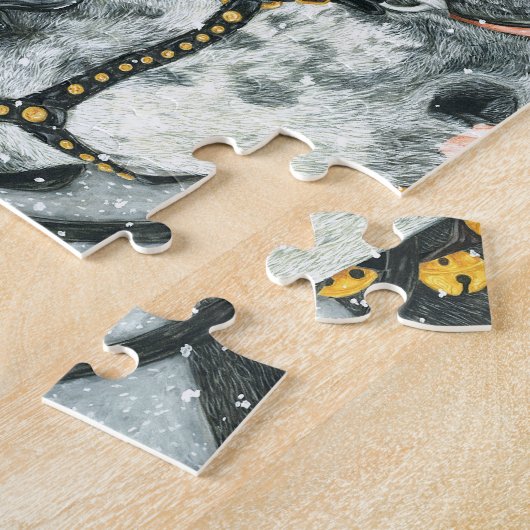 そり鐘のリング-冬のPercheronの馬のチーム ジグソーパズル (側面)