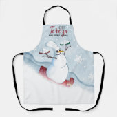 そり雪だるまシェフパーソナライズされた料理ベーキング エプロン (正面)