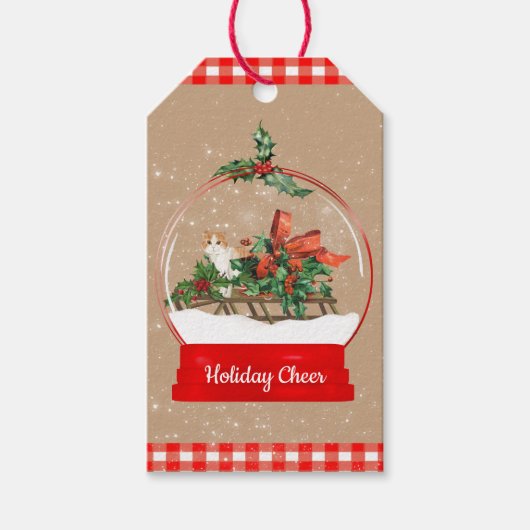 そり雪の世界のかわいい猫カスタムラベル ギフトタグ (正面)