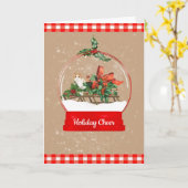 そり雪の世界のクリスマスカードにかわいい猫 カード (黄色い花)