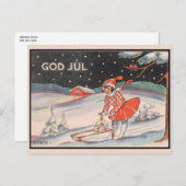 そり雪の女の子 – ヴィンテージクリスマス ポストカード (正面/裏面)