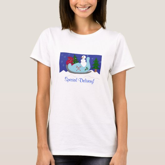 そり馬車を運転する雪だるま Tシャツ (正面)