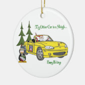 そり黄色いサンタ セラミックオーナメント (左)