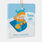 そり、クリスマスの男の子 セラミックオーナメント (右)