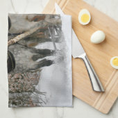 そり+乗る，雪，森，馬，冬，白，ギャロップ キッチンタオル (四つ折り)