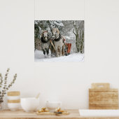 そり+乗る，雪，森，馬，冬，白，ギャロップ ポスター (キッチン)