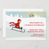 そり、冬休みの招待状の男の子 招待状 (正面/裏面)