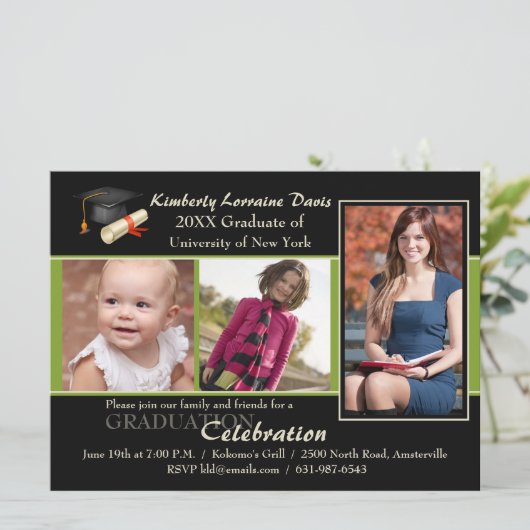 それからそして今緑の写真の卒業の招待状 招待状 (スタンド正面)