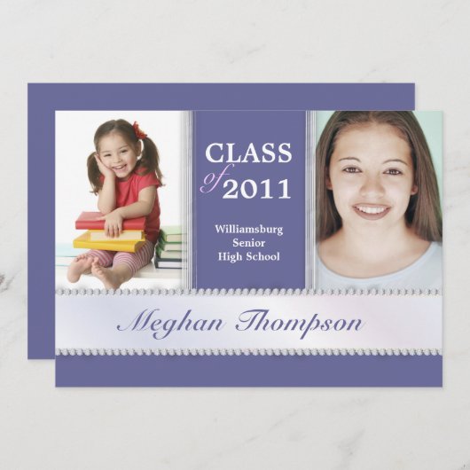 それから及び今宝石で飾られた写真の卒業の発表 招待状 (正面/裏面)