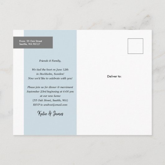 それから我々は駆け落ち結婚して発表した 案内ポストカード (裏面)