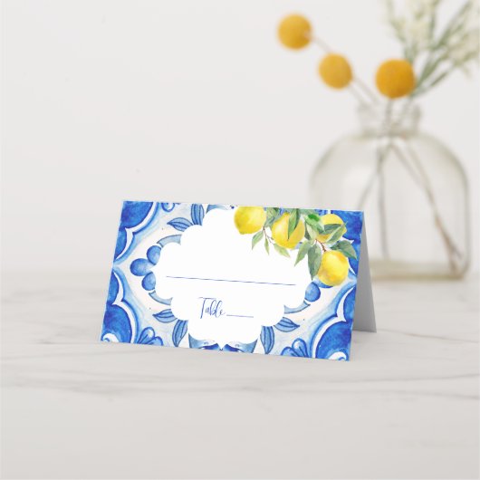 それがアモーレ ブルータイル レモン イタリアン ブライダルシャワー プレイスカード (正面)