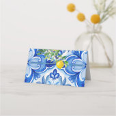 それがアモーレ ブルー タイル レモン イタリアン ブライダル シャワー プレイスカード (裏面)