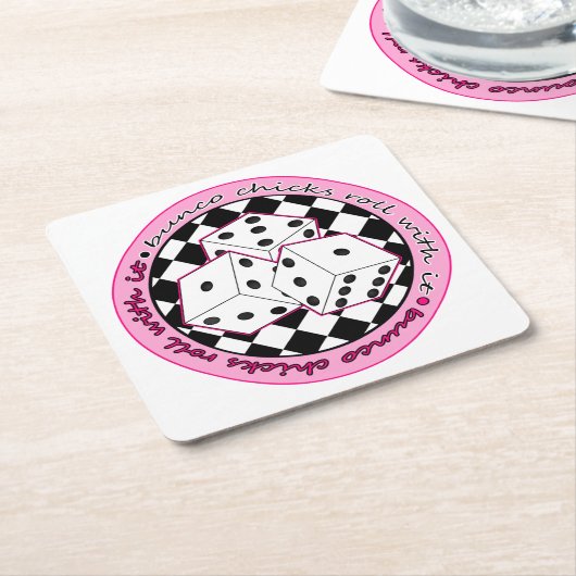 それが付いているBuncoのひよこロール-ピンク スクエアペーパーコースター (アングル)