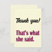 それが彼女が言ったおもしろいことだ サンキューカード (正面/裏面)
