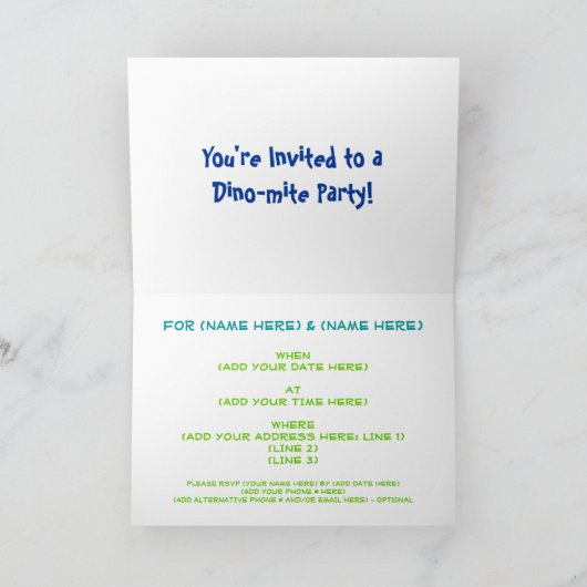 それが私たちのパーティー恐竜誕生日招待状 招待状 (内部)