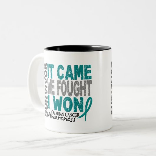 それが私達を来た卵巣癌の生存者によっては私が勝ちました戦いました ツートーンマグカップ (正面左)