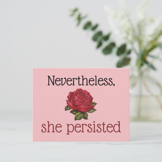 それにもかかわらず、彼女はヴィンテージの赤いローズピンクを固執した ポストカード (スタンド正面)