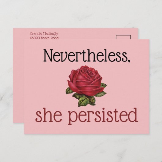 それにもかかわらず、彼女はヴィンテージの赤いローズピンクを固執した ポストカード (正面/裏面)