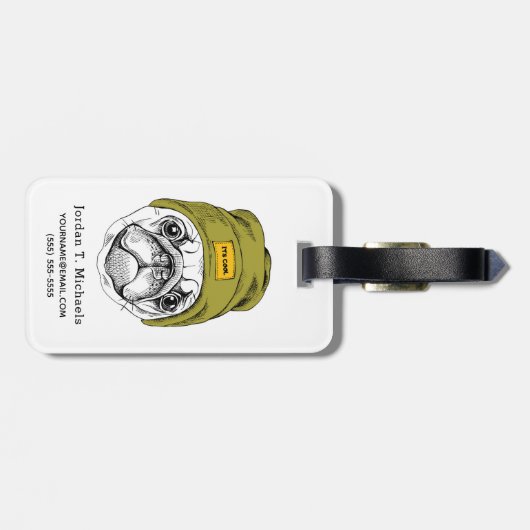 それによってがカッコいい|であるヒップスターのパグ|はあなたの名前を加えます ラゲッジタグ (裏面横)