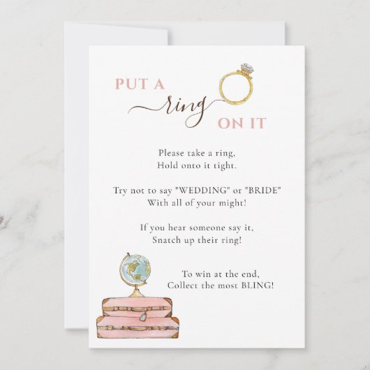 それに指輪をはめて 旅行をテーマにした結婚前お披露目ゲーム 招待状 (正面)