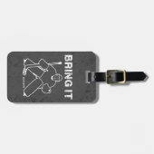 それに灰色のグランジのホッケーのゴールキーパーのホッケーのバッグを持って来て下さい ラゲッジタグ (正面横)