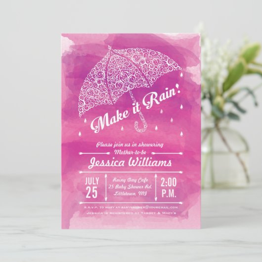それに雨水彩画のシャワーの招待状のピンクをして下さい 招待状 (スタンド正面)