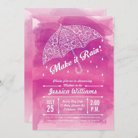 それに雨水彩画のシャワーの招待状のピンクをして下さい 招待状 (正面/裏面)