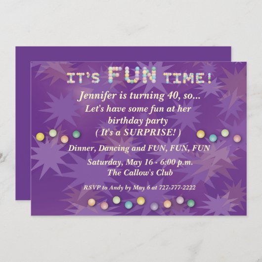 それはおもしろいのタイムの誕生日の招待状です 招待状 (正面/裏面)