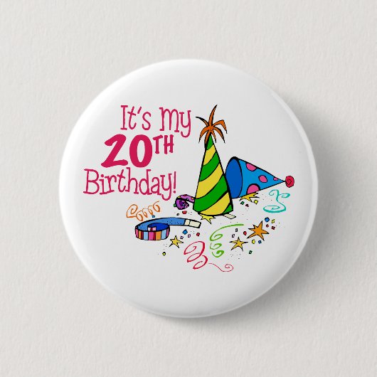 それはです私の第20誕生日(パーティーの帽子) 缶バッジ (正面)