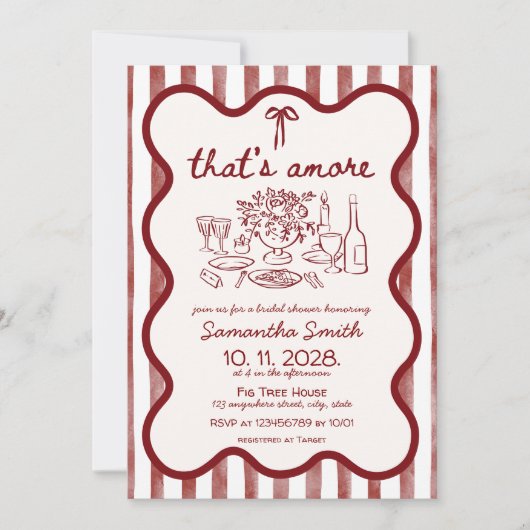 それはアマーピザディナーブライダルシャワー手描き 招待状 (正面)