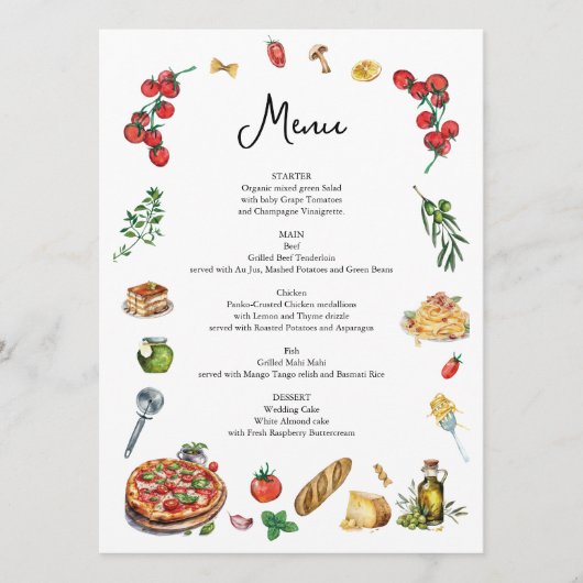 それはアモーレメニューカードパスタピザ メニュー (正面)