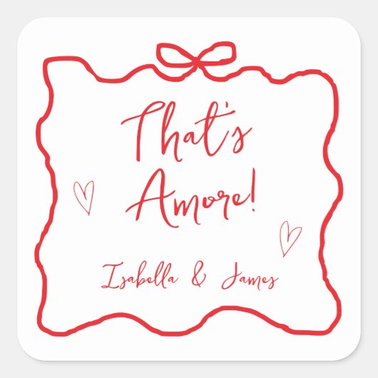 それはアモーレ手描きの弓イタリア人カップルシャワー スクエアシール (正面)
