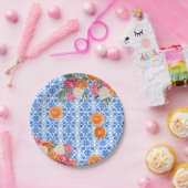それはアモーレ！メディテラニアンブルーのタイルに彩られたウェディングシャワー ペーパープレート (パーティー)
