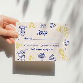それはアモーレ!青と黄色のイタリアンRSVP 招待状