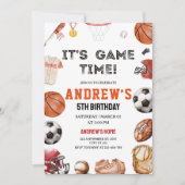 それはゲームタイム誕生日バスケットボール・フットボール・スポーツだ 招待状 (正面)
