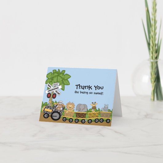 それはジャングルのベビーです列車のベビーシャワーが感謝していしている サンキューカード (正面)