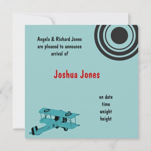 それはパイロット-男の赤ちゃんの発表カードです 案内状 (裏面)