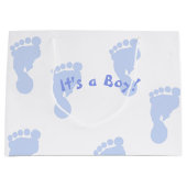 それはパターン(の模様が)あるな男の子の青い足跡です ラージペーパーバッグ (正面)