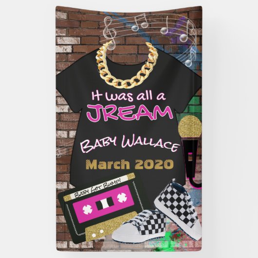 それは全てジュリームだった| 90'sヒップホップブルー&金ゴールド 横断幕 (縦)