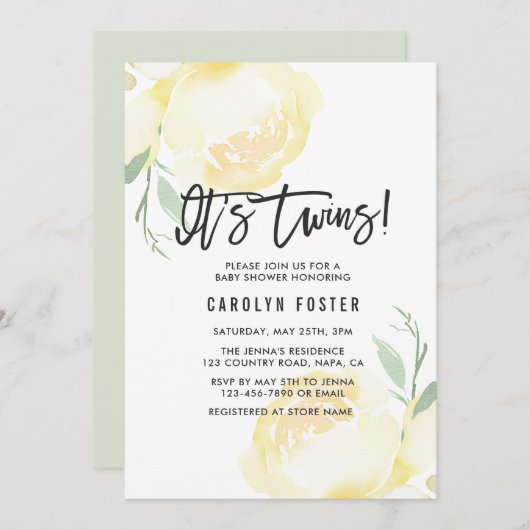 それは双生児です! シャクヤクのベビーシャワーの招待状 招待状 (正面/裏面)